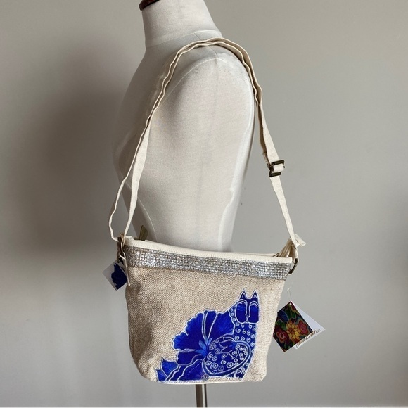 Laurel Burch Blossoming Felines Blue Cat Crossbody Purse Bag Handbag - Picture 3 of 10